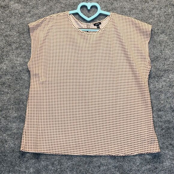 Express Shirt Womens Large Brown Polka Dot Short Sleeve Keyhole Back Blouse Top - Picture 2 of 6